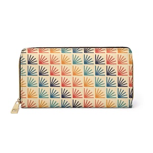 Retro wallet, mid century wallet, Boho wallet, Rainbow colors wallet, Geometric print wallet, 70&#39;s inspired wallet, womens zipper wallet