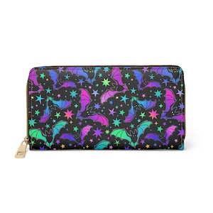 Cartera de Halloween, Cartera de neón, Cartera espeluznante, Cartera linda espeluznante, Cartera con cremallera de Halloween, Cartera de murciélago, Cartera gótica