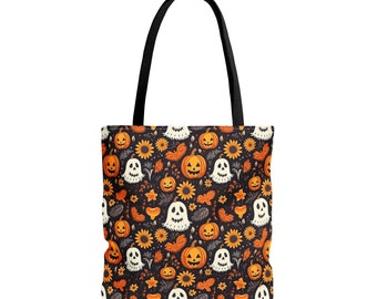 Niedliche Geister mit Kürbissen All Over Print Tasche, Halloween Tasche, Geist Tasche, Halloween Frauen Tasche, Süßes oder Saures Tasche, gruselig