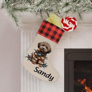 Dog Christmas Stocking, Poochon Stocking, Pet Holiday Gift, Personalized Dog Stocking, Dog Lover Christmas Decor, Custom Pet Stocking