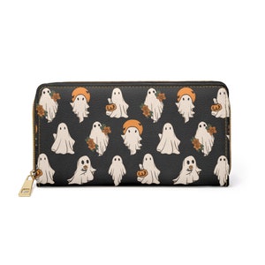 Cartera con cremallera de fantasma embrujado, cartera de mujer, cartera de Halloween, cartera con cremallera de Halloween, cartera de viaje para mujer, cartera de otoño, cartera bonita