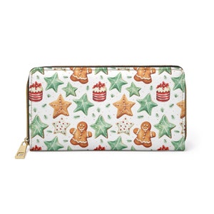 Cartera con cremallera navideña, regalo de Navidad, galletas navideñas Cartera con cremallera, billetera de mujer, linda billetera estética