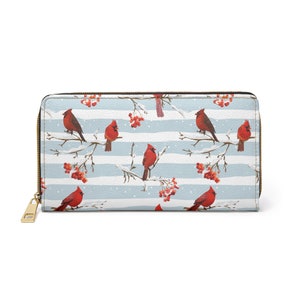 Cartera con cremallera pájaro cardenal, regalo de Navidad, regalo de recuerdo, paisaje nevado, billetera de invierno, linda billetera estética, billetera de mujer
