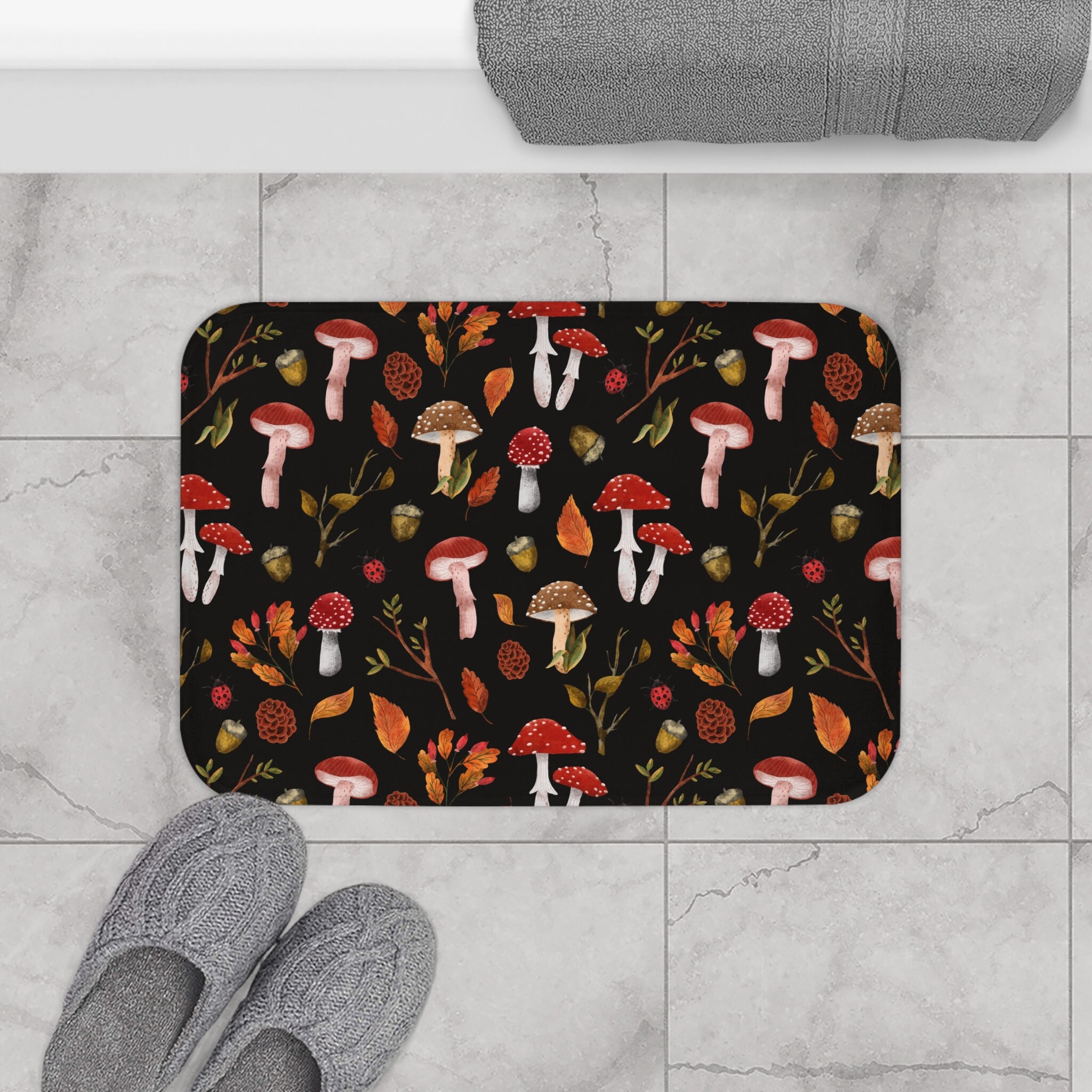 Wild Mushroom Bath Mat Fungi Inspired Print All Over Print Etsy