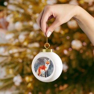 Christmas Ball Ornament, watercolor fox ornament, winter wonderland ornament, Christmas tree decor, custom Christmas ornament