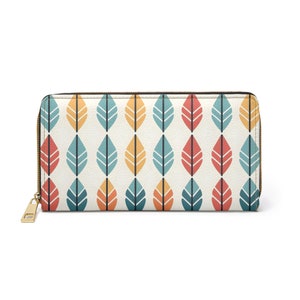 Retro wallet, mid century wallet, Boho wallet, Rainbow colors wallet, Geometric print wallet, 70&#39;s inspired wallet, womens zipper wallet
