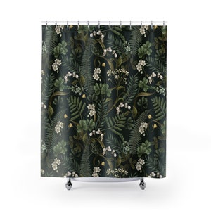 Botanical ferns Shower curtains, Woodland Floral Shower Curtains, Boho bathroom decor, Winter decor, Housewarming gift