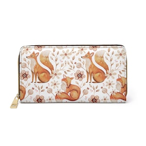 Floral Boho Fuchs Reißverschluss Geldbörse, Damen Geldbörse, Geldbörse Geschenk für sie, Reise Geldbörse, Reise Geldbörse, Fuchs Geschenk, Fuchs, Waldtier Geldbörse