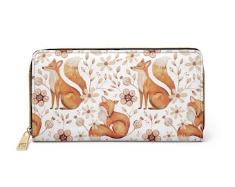 Floral Boho Fox Zipper Wallet, Woman&#39;s Wallet, Wallet Gift for Her, Travel Wallet, Travel Purse, Fox Gift, Fox, Woodland animal wallet