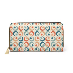 Retro wallet, mid century wallet, Boho wallet, Rainbow colors wallet, Geometric print wallet, 70&#39;s inspired wallet, womens zipper wallet