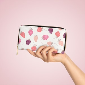 Portefeuille zippé aux fraises, imprimé fruit mignon, portefeuille pour femme, pochette de voyage, cadeau portefeuille pour elle, cadeau de fête des mères, cadeau pour meilleure amie