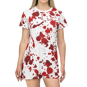 Blood spatter T-Shirt Dress, Halloween costume, Bloody horror scene, Halloween clothing