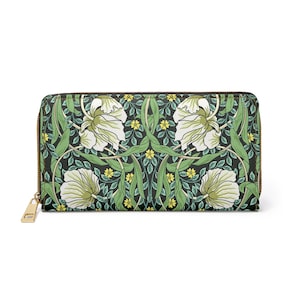 Cartera de arte William Morris, cartera floral vintage Boho, cartera con cremallera para mujer, cartera estética linda, cartera de viaje para mujer