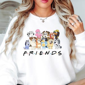 Blue Dog and Friends Sweatshirt, Cute cartoon Print Crewneck Jumper, Cozy Graphic Pullover, Heeler Dog Lover Gift, Comfy Sweatshirt