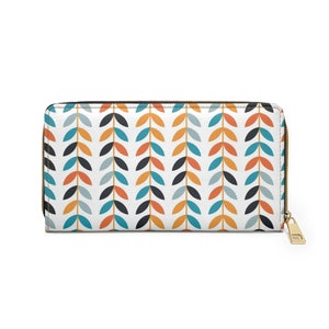 Cartera minimalista moderna escandinava, cartera con cremallera para mujer, cartera vegana, regalo de mejor amigo, cartera con cremallera de hoja multicolor, regalo único