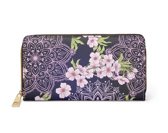 Cherry Blossom Zipper Wallet, womens wallet, Flowers garden wallet, boho wallet, botanical flowers wallet, Mandala wallet, Spring wallet