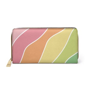 Retro wallet, mid century wallet, Boho wallet, Rainbow colors wallet, wave print wallet, 70's inspired wallet, womens zipper wallet