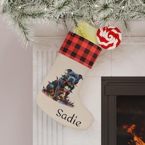 Blue Staffordshire Bull Terrier Stocking, Christmas Decoration, Dog Lover Gift, Personalized Holiday Stocking, Pet Christmas Stocking,