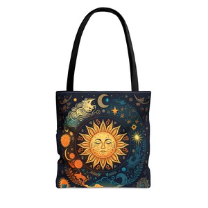 Magical Sun Tote Bag, Witchcore Bag, Mystic Sun and moon Tote, Gift for Sun Lover, Celestial Sun, Boho Aesthetic Bag, Sun face Tote Bag