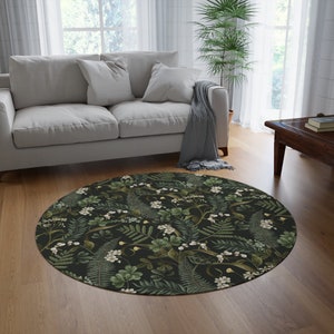 Botanical ferns Large rug, Woodland Floral Round Rug, Boho decor, Winter decor, Housewarming gift
