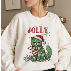 Retro Christmas Cat Sweatshirt, is this Jolly enough Cat Holiday Sweater, Vintage Xmas Pullover, Cozy Winter Jumper