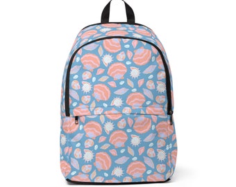 Mochila de conchas y corales pastel, mochila escolar para niños, bolsa de verano, linda mochila de vida marina, mochila de verano, bolsa de senderismo, mochila de viaje