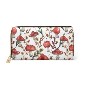 Pilz Wald Brieftasche, ästhetische Wald Brieftasche, Damen Reißverschluss Brieftasche, Natur Liebhaber Geschenk, Futterspender Geschenk, wilder Amanita Pilz Brieftasche, Geschenk