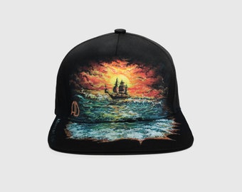 Hand-painted snapback Seascape, unique design, only 1 item, unisize, quality fabric paint, the image is waterproof