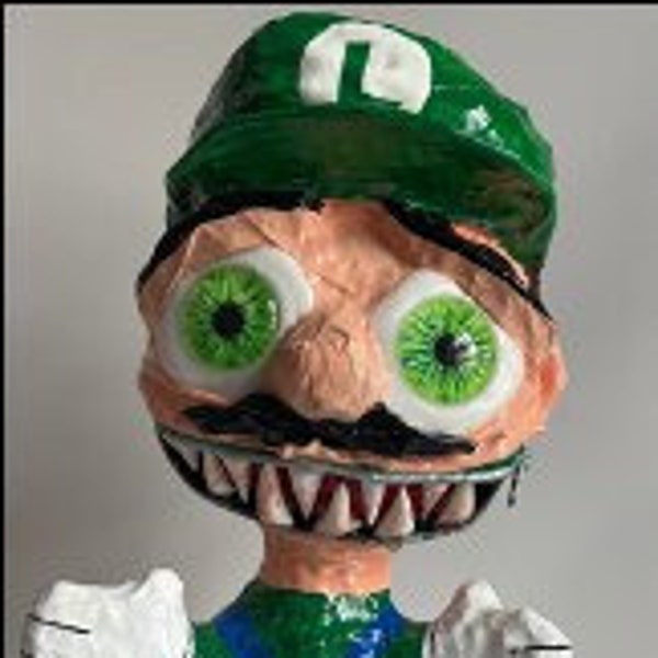 Luigi, Monstre en papier mâché, Glow in the dark monster, Halloween, Halloween Decor, Bouche zippée
