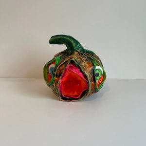 Citrouille, Citrouille en papier mâché, Citrouille brillante dans le noir, Halloween, Décor d’Halloween, Bouche à fermeture éclair