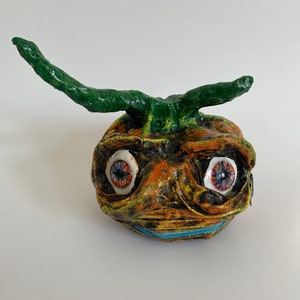 Citrouille, Citrouille en papier mâché, Citrouille brillante dans le noir, Halloween, Décor d’Halloween, Bouche à fermeture éclair