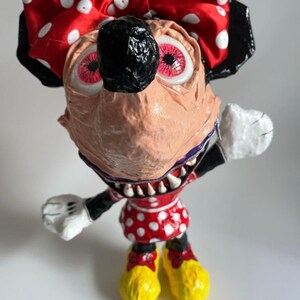 Minnie Mouse, Disney,Paper mache monster, Glow in the dark monster, Halloween, Halloween Decor, Zipper mouth