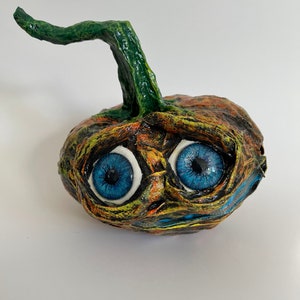 Citrouille, Citrouille en papier mâché, Citrouille brillante dans le noir, Halloween, Décor d’Halloween, Bouche à fermeture éclair