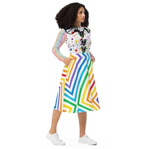 Colorful Clown Dress with Collar and Buttons