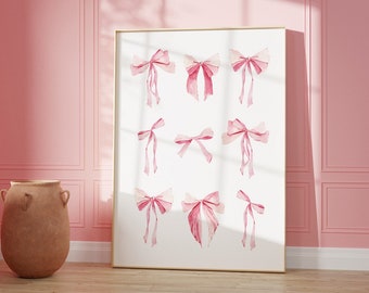 Pink Bows Coquette Aesthetic Wall Decor Feminine Girly Printable Wall Art Nursery Print Girls Room Poster Ballet Affordable Budget Apartment