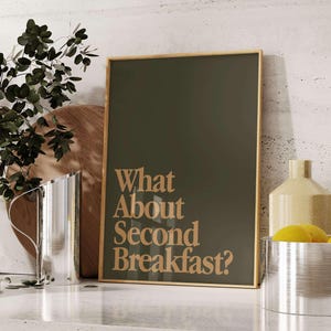 Tweede ontbijt afdrukbare muurkunst grappige keuken muurkunst ontbijthoek decor leesgrage muurafdrukken voor eetkamer fantasieboek muurkunst