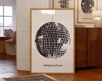 Minimal Music Printable Wall Art Mirrorball Inspired Poster Teen Bedroom Disco Ball Print Home Decor Idea Gifts For Teenagers Affordable