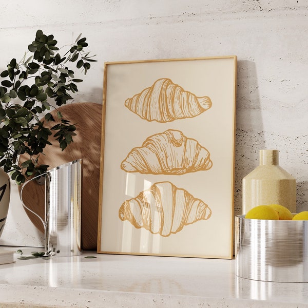 Croissant afdrukbare Wall Art Frans gebak koken Poster keuken Decor Print Trendy esthetische Home Inspo minimale Hand getrokken Foodie cadeau