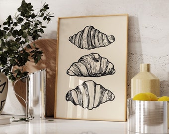 Croissantbakverk kök utskrivbar väggkonst foodie design inspiration frukosttryck kock presentidé matlagning poster bageri inredning lägenhet hem