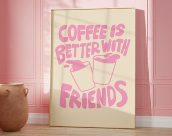 Rosa Kaffee Wandkunst Kaffee Bar Dekor für Küche Wandkunst Kaffee druckbare Wandkunst Rosa ästhetisches Plakat für Kaffeebar Druck für Küche