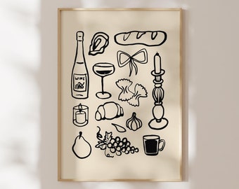 Kitchen Wall Art Date Night Printable Wall Art Hand Drawn Dining Room Poster Digital Download Printables Kitchen Drawing Art Apartment Decor