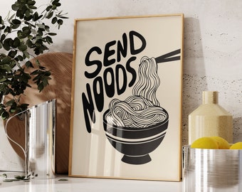 Noodles Wall Art Send Noods Ramen Print Art Printable Wall Art For Kitchen Ramen Noodle Art For Dining Room Minimalist Food Print Kitchen