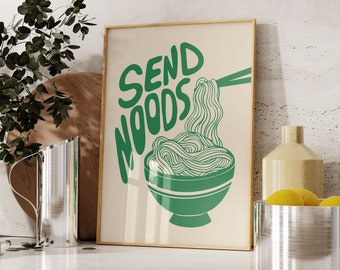 Green Ramen Noodles Printable Wall Art For Kitchen Decor Send Noods Print For Dining Room Digital Products Download Aesthetic Kitchen Decor