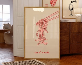 Noodles Wall Art Aesthetic Kitchen Wall Prints Digital Download Printable Minimalist Food Print Cute Kitchen Wall Art Funny Noodle Wall Art