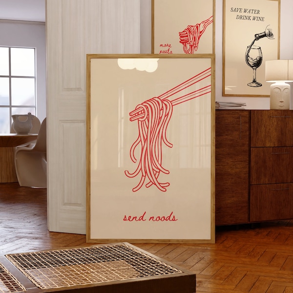 Noodles Wall Art Estetica cucina parete stampe Download digitale stampabile cibo minimalista stampa carina cucina parete arte divertente Noodle Wall Art