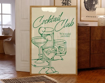 Cocktail Club Print For Kitchen Decor Affordable Wall Art For Bar Cart Accessories Bartender Gift Idea For Her Trendy Wall Art For Kitchen