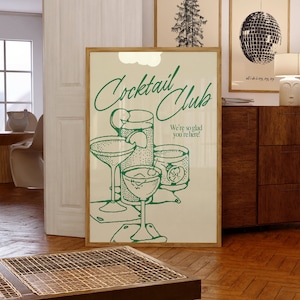 Cocktail Club Print für Küchendekoration Erschwingliche Wandkunst für Barwagenzubehör Barkeeper Geschenkidee für sie Trendige Wandkunst für die Küche