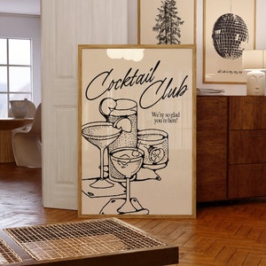 Cocktailposter voor barwagen Muurkunst voor keukenkunst Digitaal product Afdrukbare muurkunst voor eetkamer Bardecoratie voor keuken Barwagenkunst