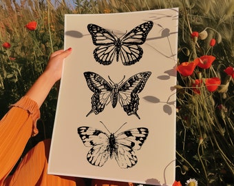 Butterfly Printable Wall Art Vintage Butterfly Sketch Art Neutral Farmhouse Wall Decor Aesthetic Wall Art For Dorm Room Budget Friendly Art