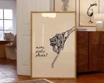 Esthétique Cuisine Pâtes Imprimable Wall Art Téléchargement numérique Imprimable Minimalist Food Print Cute Kitchen Wall Art Funny Pasta Wall Art